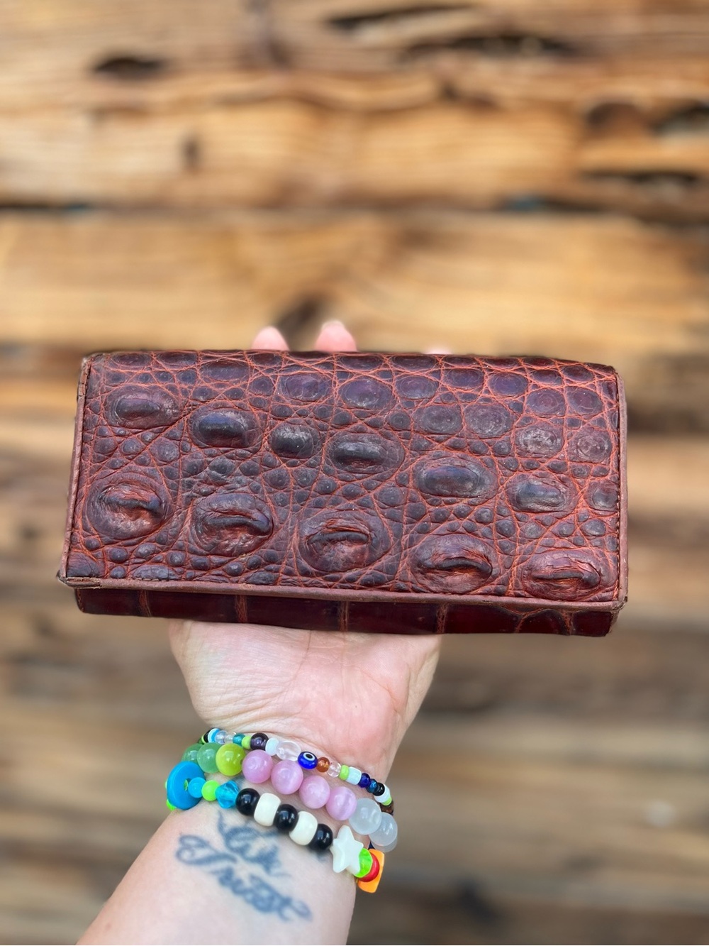 VINTAGE | Ambassador Roberta Red Brown Crocodile Alligator Leather Wallet